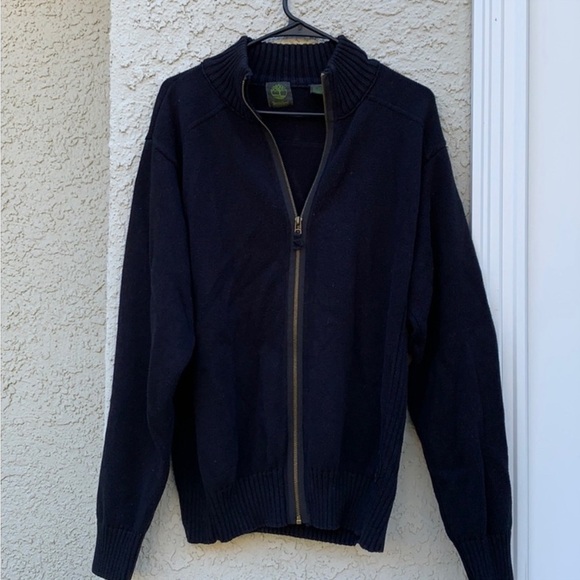 Timberland Men's Black Ribbed Zip up Cardigan Sweater Size L - Picture 1 of 7